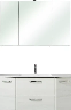 Saphir Badmöbel-Set »Quickset 2-teilig, Keramik-Waschtisch mit LED-Spiegelschrank, 5 Türen« Set, 2 Stk. tlg.