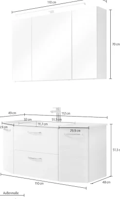 Saphir Badmöbel-Set »Quickset 2-teilig, Keramik-Waschtisch mit LED-Spiegelschrank, 5 Türen« Set, 2 Stk. tlg.