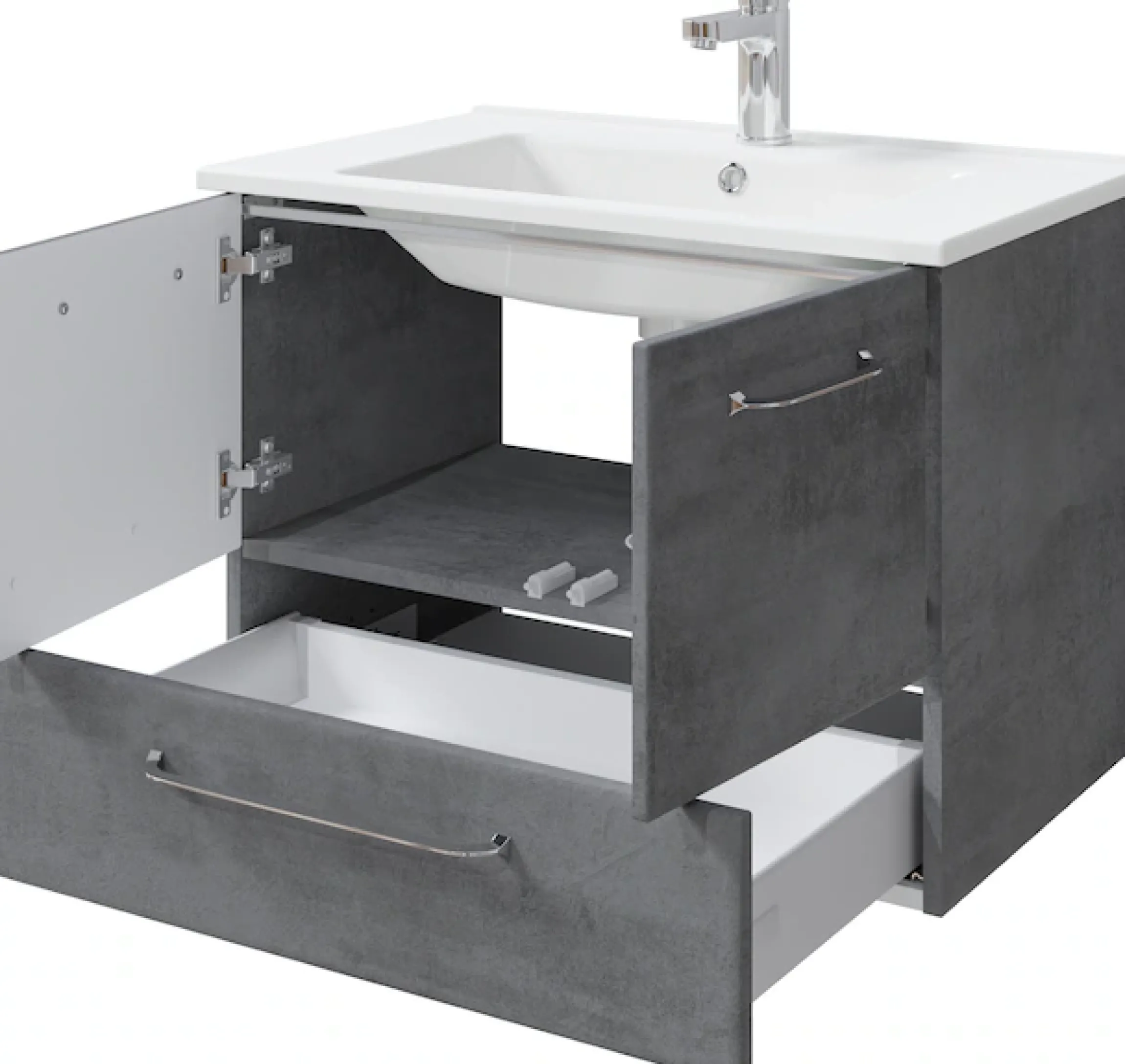 Saphir Badmöbel-Set »Quickset 945 3-teilig, Keramik-Waschtisch mit LED-Spiegelschrank« 4 Stk. tlg.