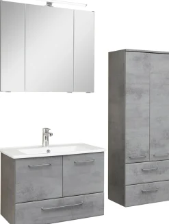 Saphir Badmöbel-Set »Quickset 945 3-teilig, Keramik-Waschtisch mit LED-Spiegelschrank« 4 Stk. tlg.