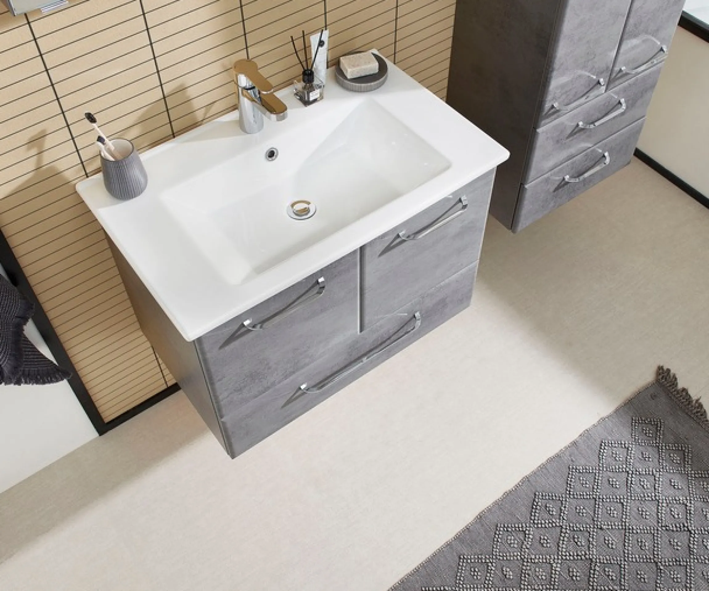 Saphir Badmöbel-Set »Quickset 945 3-teilig, Keramik-Waschtisch mit LED-Spiegelschrank« 4 Stk. tlg.