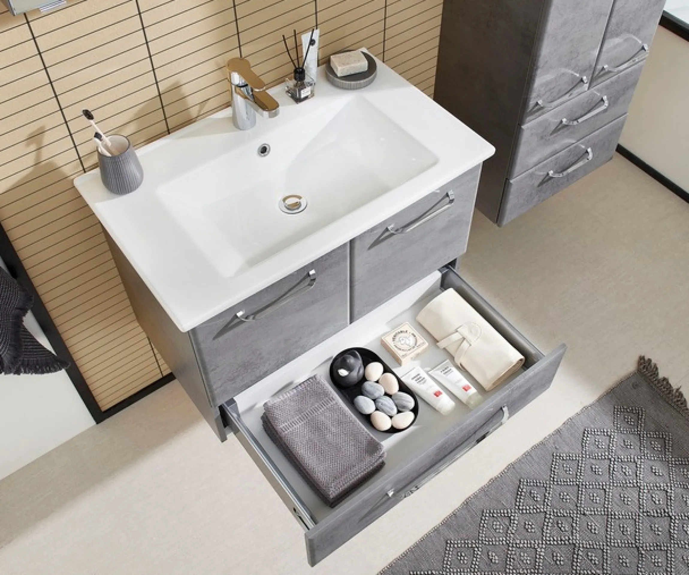 Saphir Badmöbel-Set »Quickset 945 3-teilig, Keramik-Waschtisch mit LED-Spiegelschrank« 4 Stk. tlg.