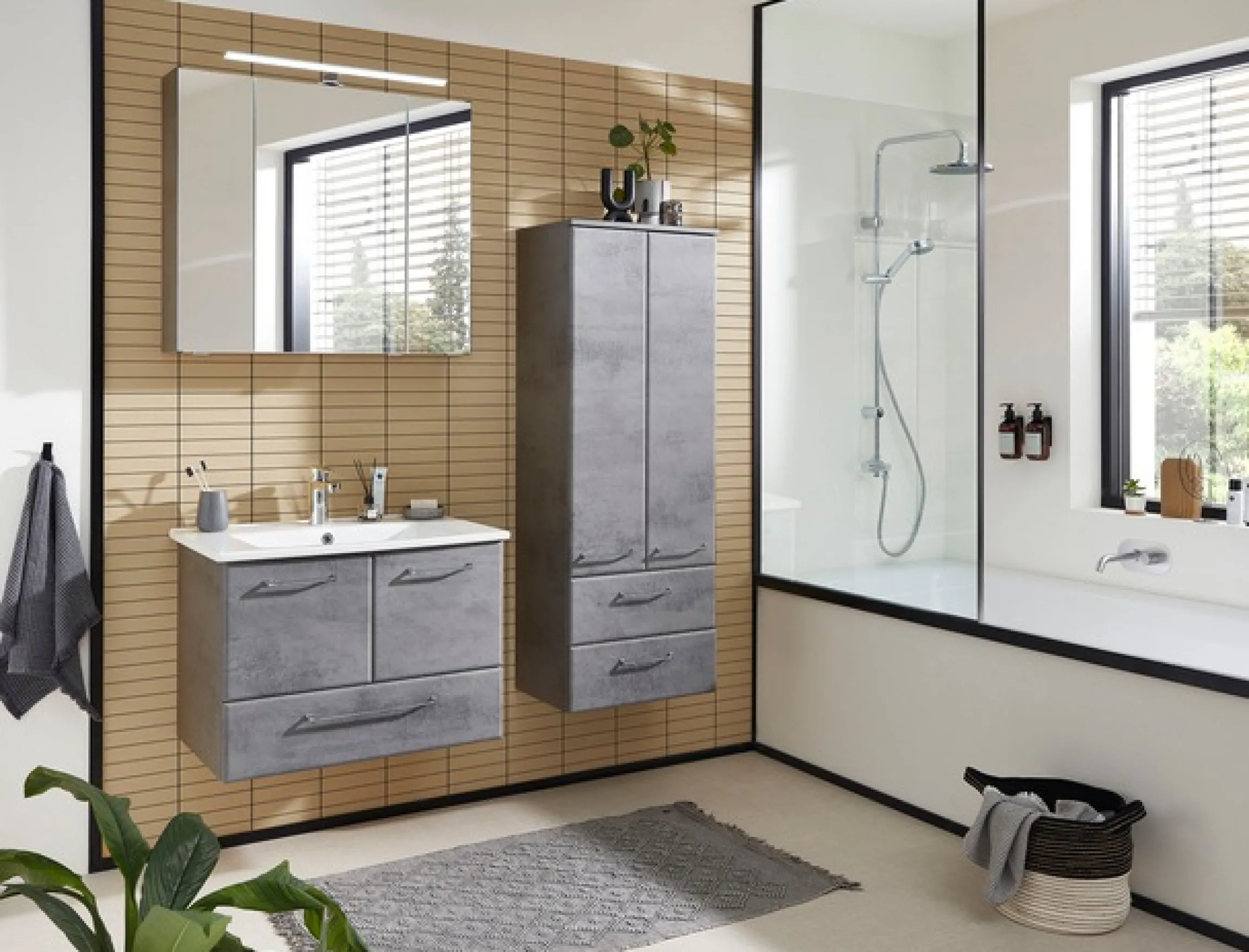 Saphir Badmöbel-Set »Quickset 945 3-teilig, Keramik-Waschtisch mit LED-Spiegelschrank« 4 Stk. tlg.
