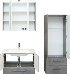 Saphir Badmöbel-Set »Quickset 945 3-teilig, Keramik-Waschtisch mit LED-Spiegelschrank« 4 Stk. tlg.