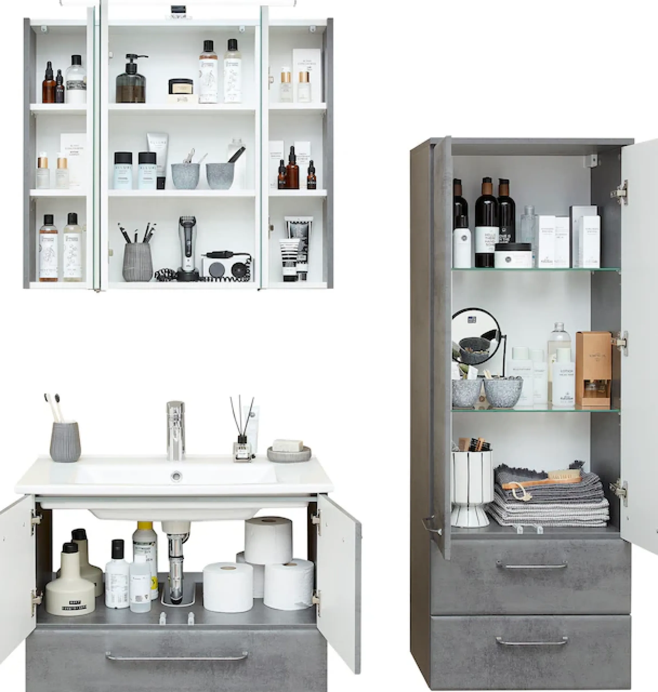 Saphir Badmöbel-Set »Quickset 945 3-teilig, Keramik-Waschtisch mit LED-Spiegelschrank« 4 Stk. tlg.