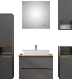 Saphir Badmöbel-Set »Quickset 5-teilig, Keramik-Aufsatzbecken mit LED-Spiegel« 7 Stk. tlg.