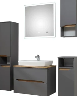 Saphir Badmöbel-Set »Quickset 5-teilig, Keramik-Aufsatzbecken mit LED-Spiegel« 7 Stk. tlg.