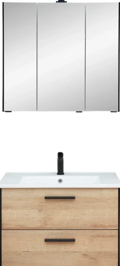 Saphir Badmöbel-Set »Quickset 395 2-teilig, Keramik-Waschtisch mit LED-Spiegelschrank« 2 Stk. tlg.