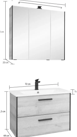 Saphir Badmöbel-Set »Quickset 395 2-teilig, Keramik-Waschtisch mit LED-Spiegelschrank« 2 Stk. tlg.