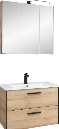 Saphir Badmöbel-Set »Quickset 395 2-teilig, Keramik-Waschtisch mit LED-Spiegelschrank« 2 Stk. tlg.