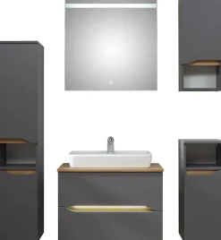 Saphir Badmöbel-Set »Quickset 5-teilig, Keramik-Aufsatzbecken mit LED-Spiegel« 8 Stk. tlg.