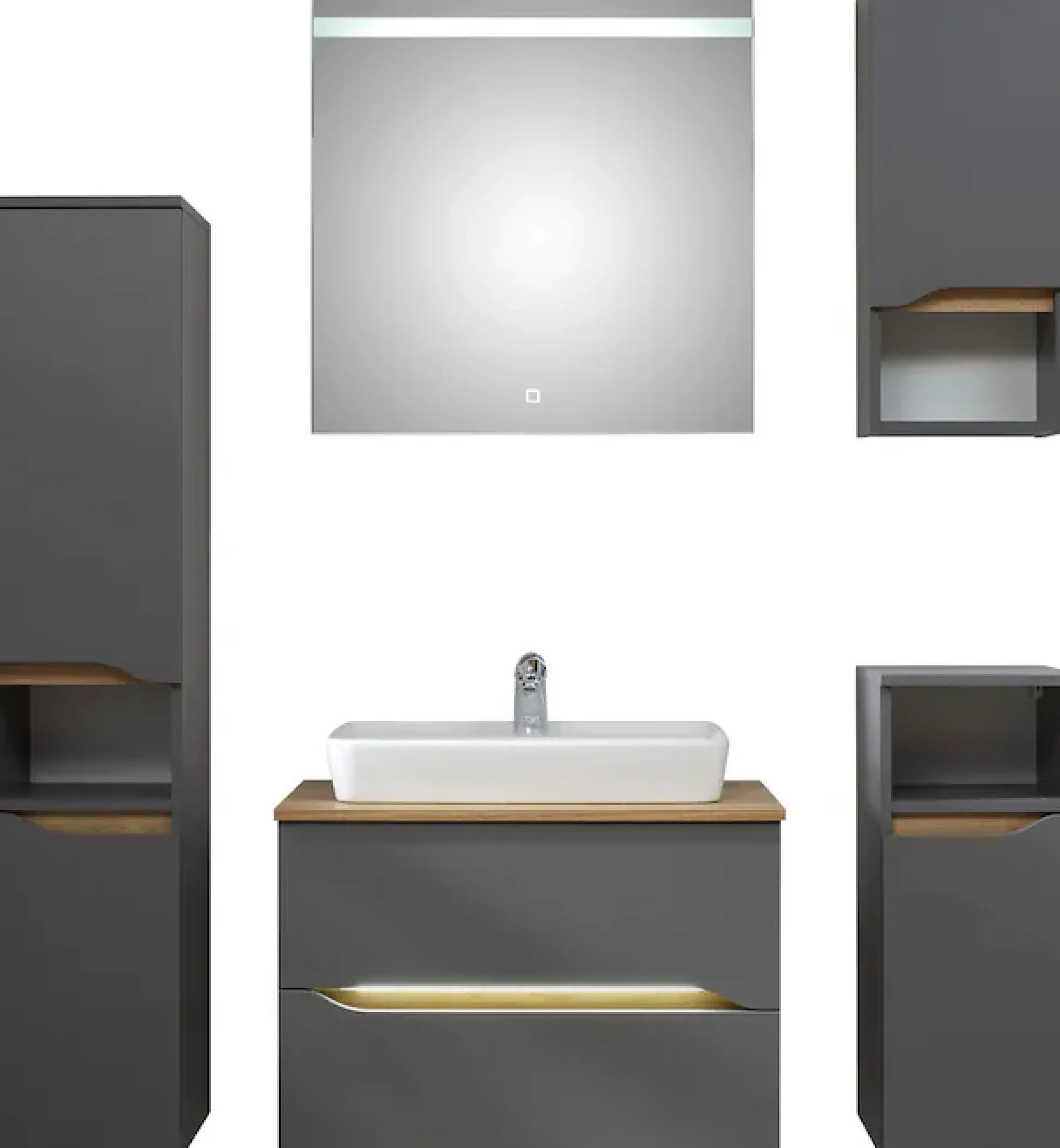 Saphir Badmöbel-Set »Quickset 5-teilig, Keramik-Aufsatzbecken mit LED-Spiegel« 8 Stk. tlg.