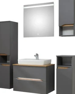 Saphir Badmöbel-Set »Quickset 5-teilig, Keramik-Aufsatzbecken mit LED-Spiegel« 8 Stk. tlg.