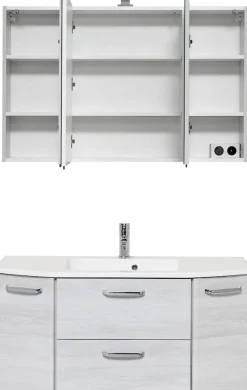 Saphir Badmöbel-Set »Quickset 2-teilig, Mineralmarmor-Waschtisch mit LED-Spiegelschrank« Set, 2 Stk. tlg.