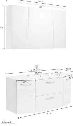 Saphir Badmöbel-Set »Quickset 2-teilig, Mineralmarmor-Waschtisch mit LED-Spiegelschrank« Set, 2 Stk. tlg.