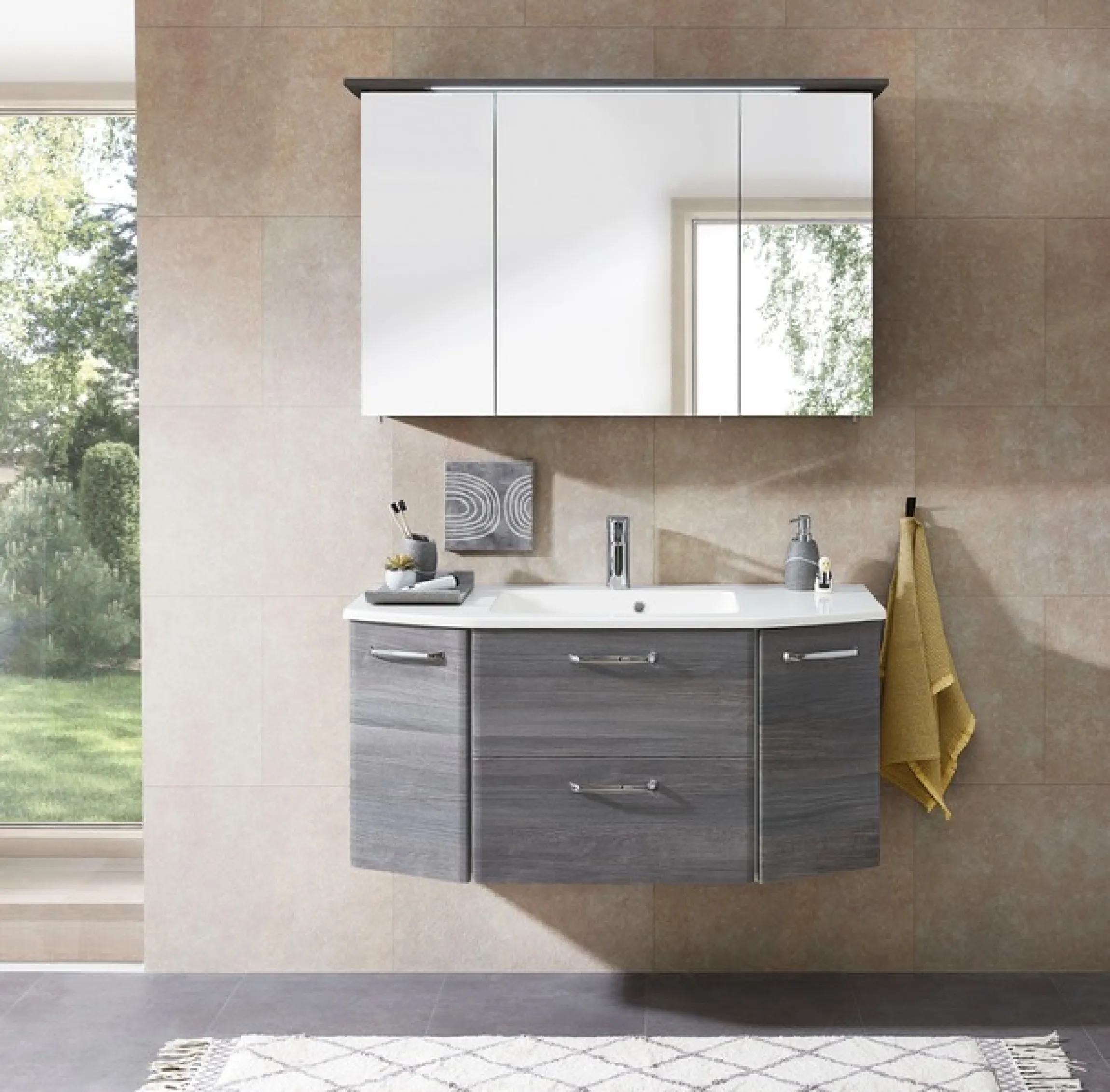 Saphir Badmöbel-Set »Quickset 2-teilig, Mineralmarmor-Waschtisch mit LED-Spiegelschrank« 2 Stk. tlg.
