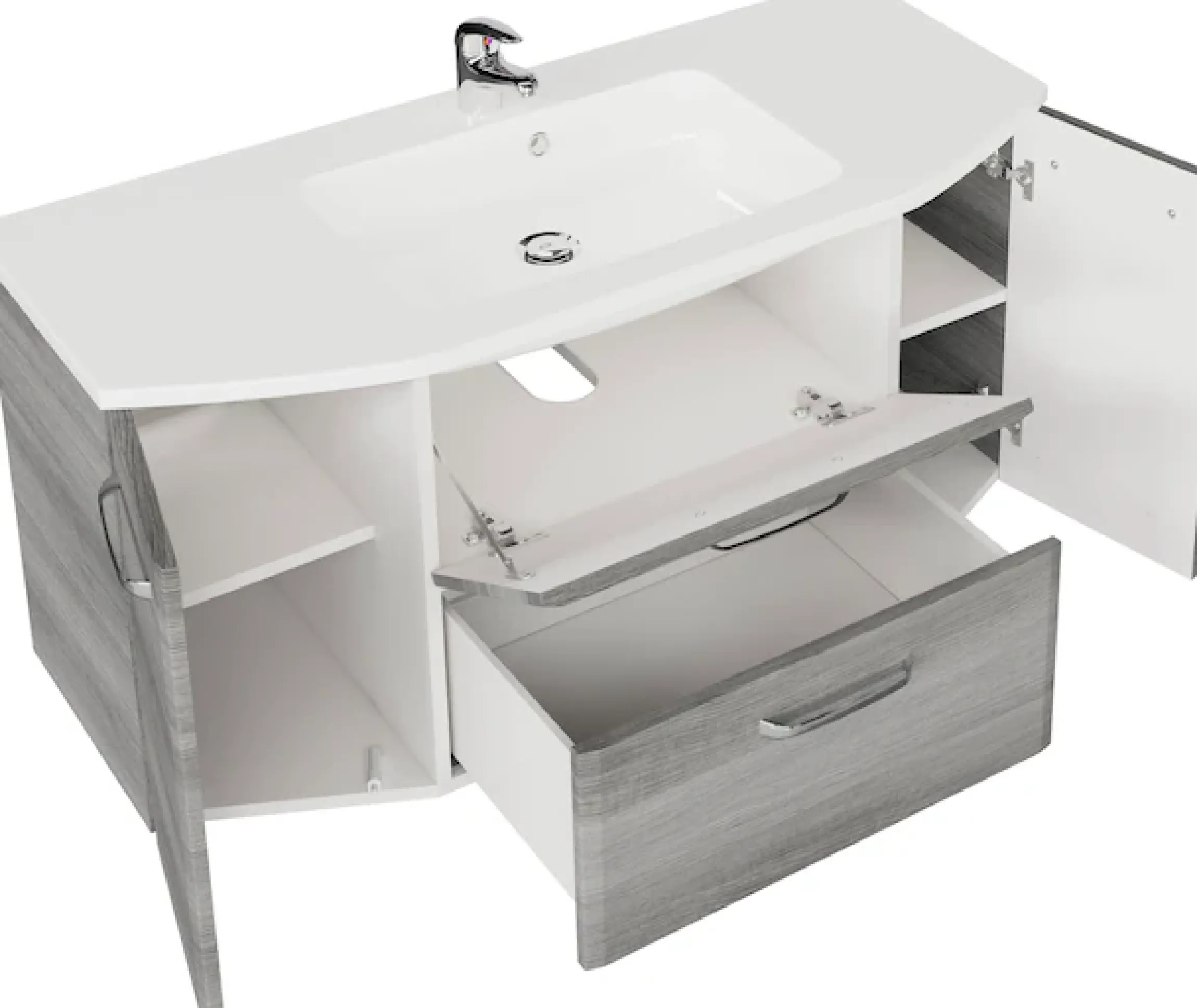 Saphir Badmöbel-Set »Quickset 2-teilig, Mineralmarmor-Waschtisch mit LED-Spiegelschrank« 2 Stk. tlg.