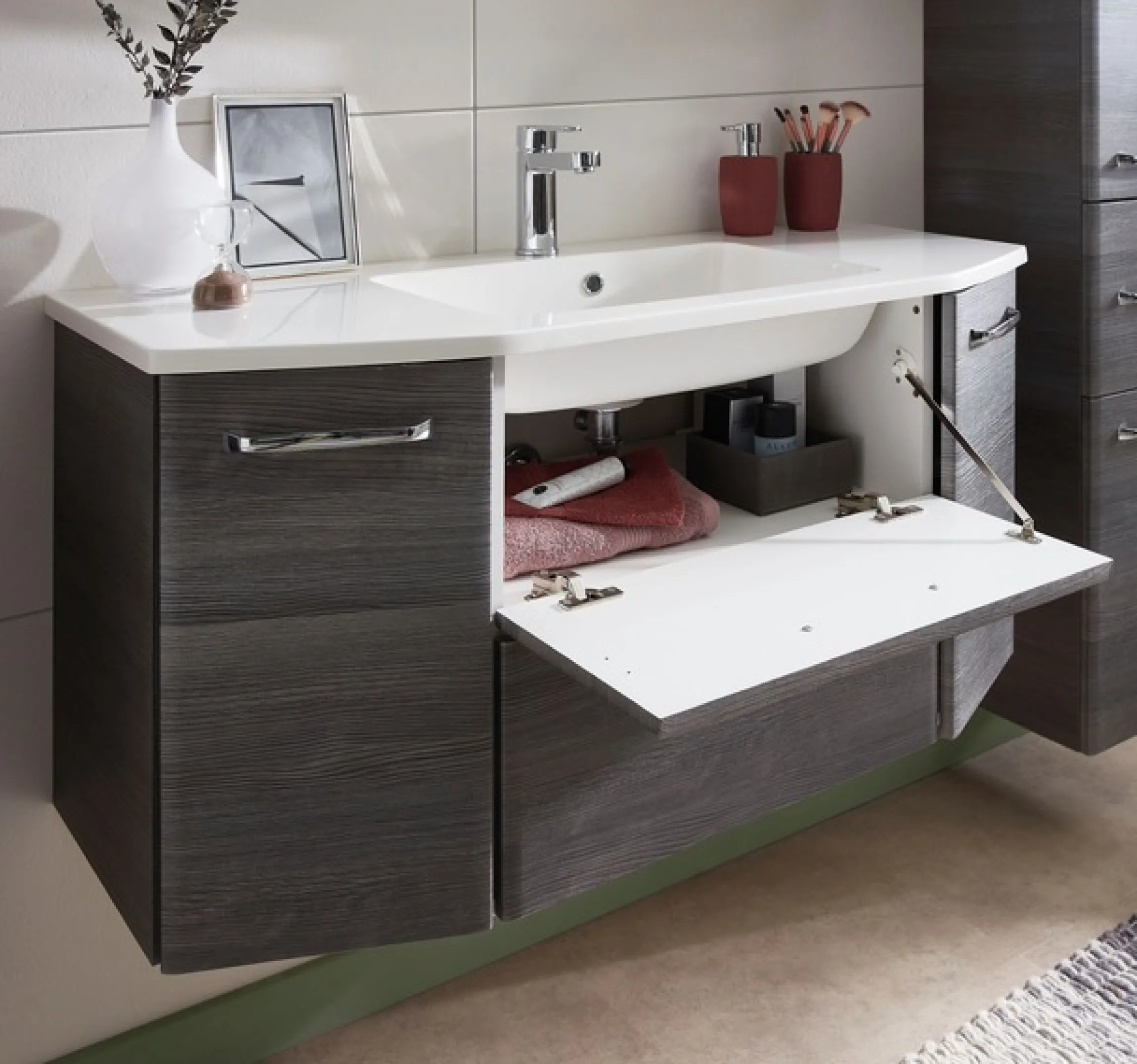 Saphir Badmöbel-Set »Quickset 2-teilig, Mineralmarmor-Waschtisch mit LED-Spiegelschrank« 2 Stk. tlg.