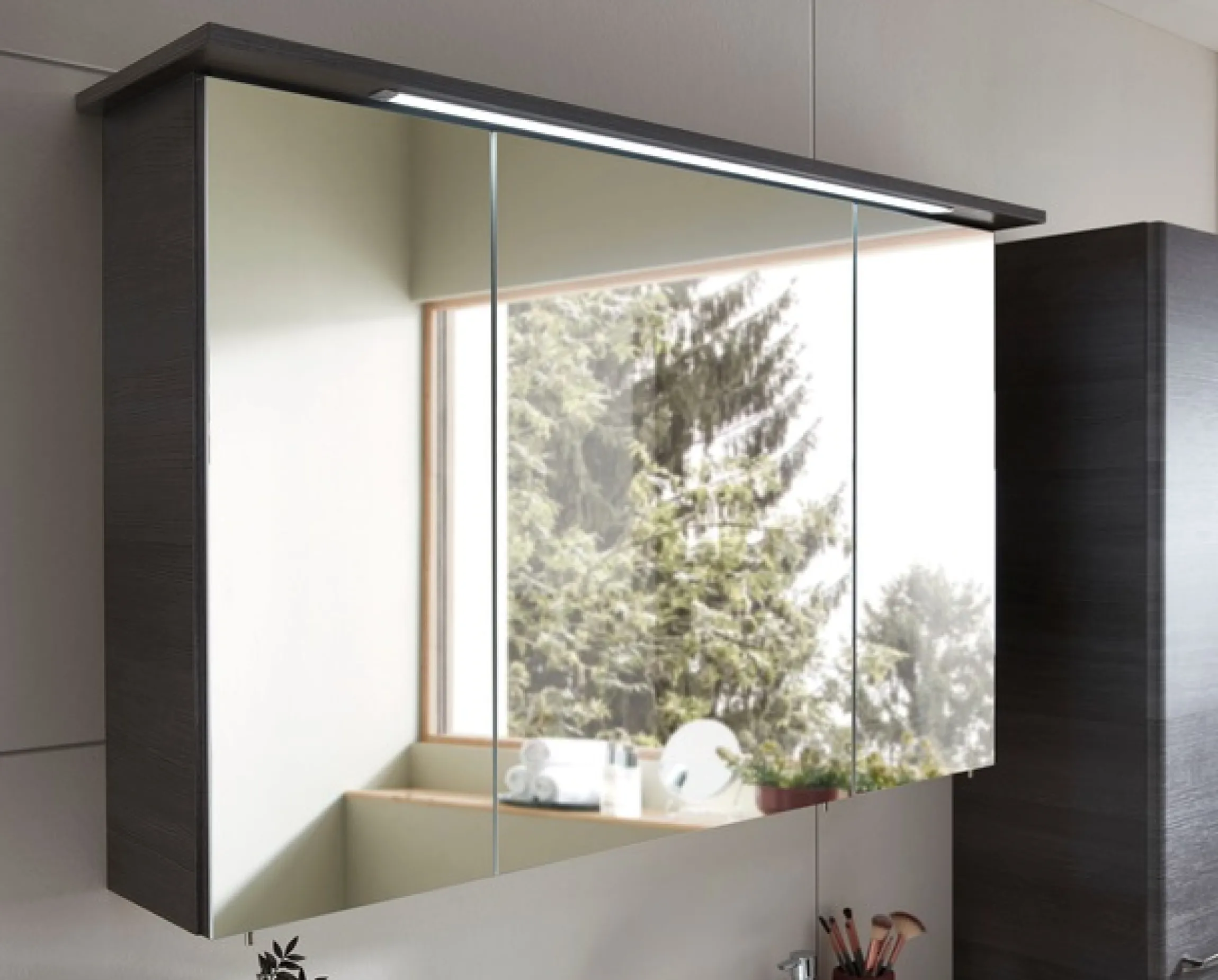 Saphir Badmöbel-Set »Quickset 2-teilig, Mineralmarmor-Waschtisch mit LED-Spiegelschrank« 2 Stk. tlg.