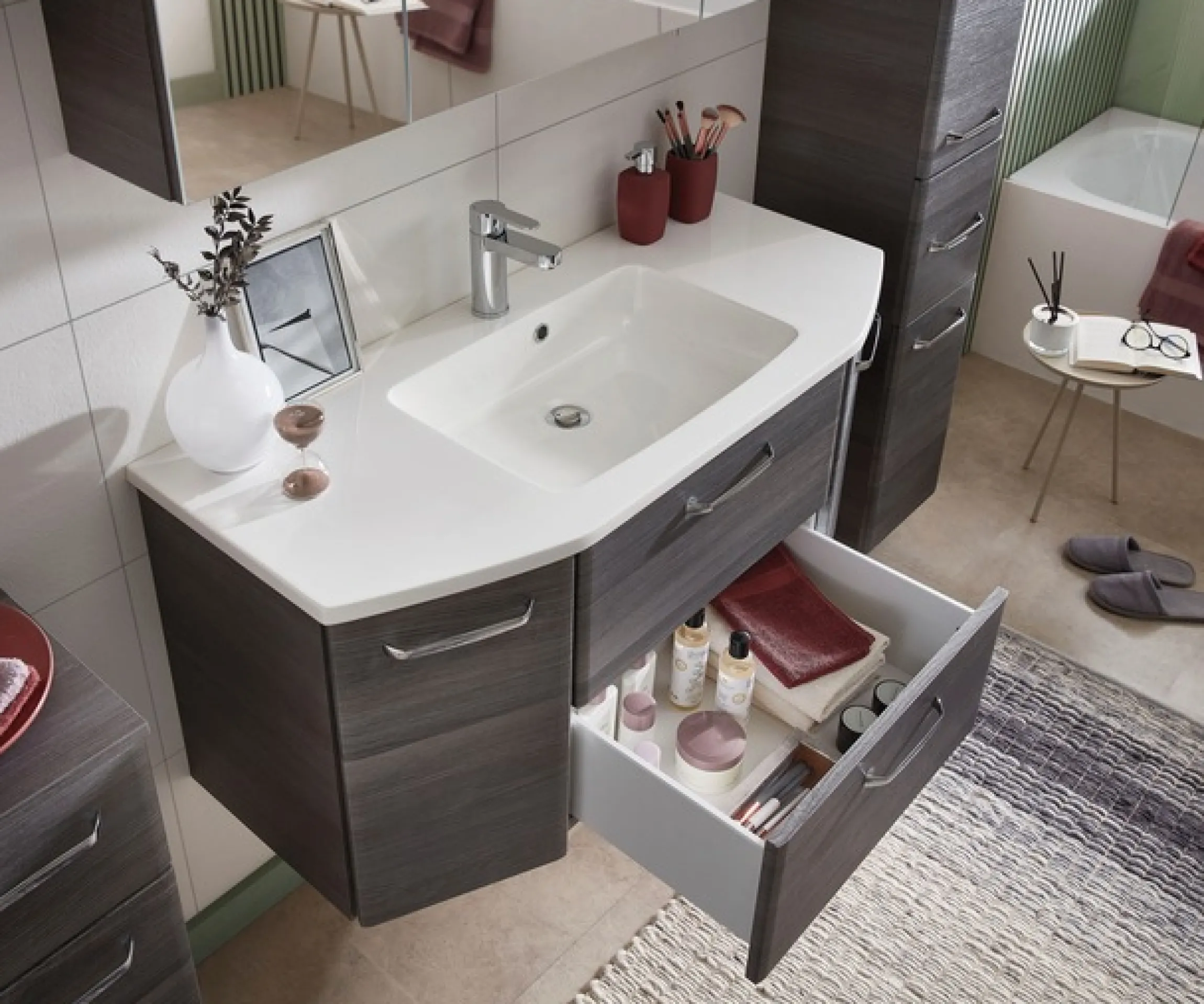 Saphir Badmöbel-Set »Quickset 2-teilig, Mineralmarmor-Waschtisch mit LED-Spiegelschrank« 2 Stk. tlg.
