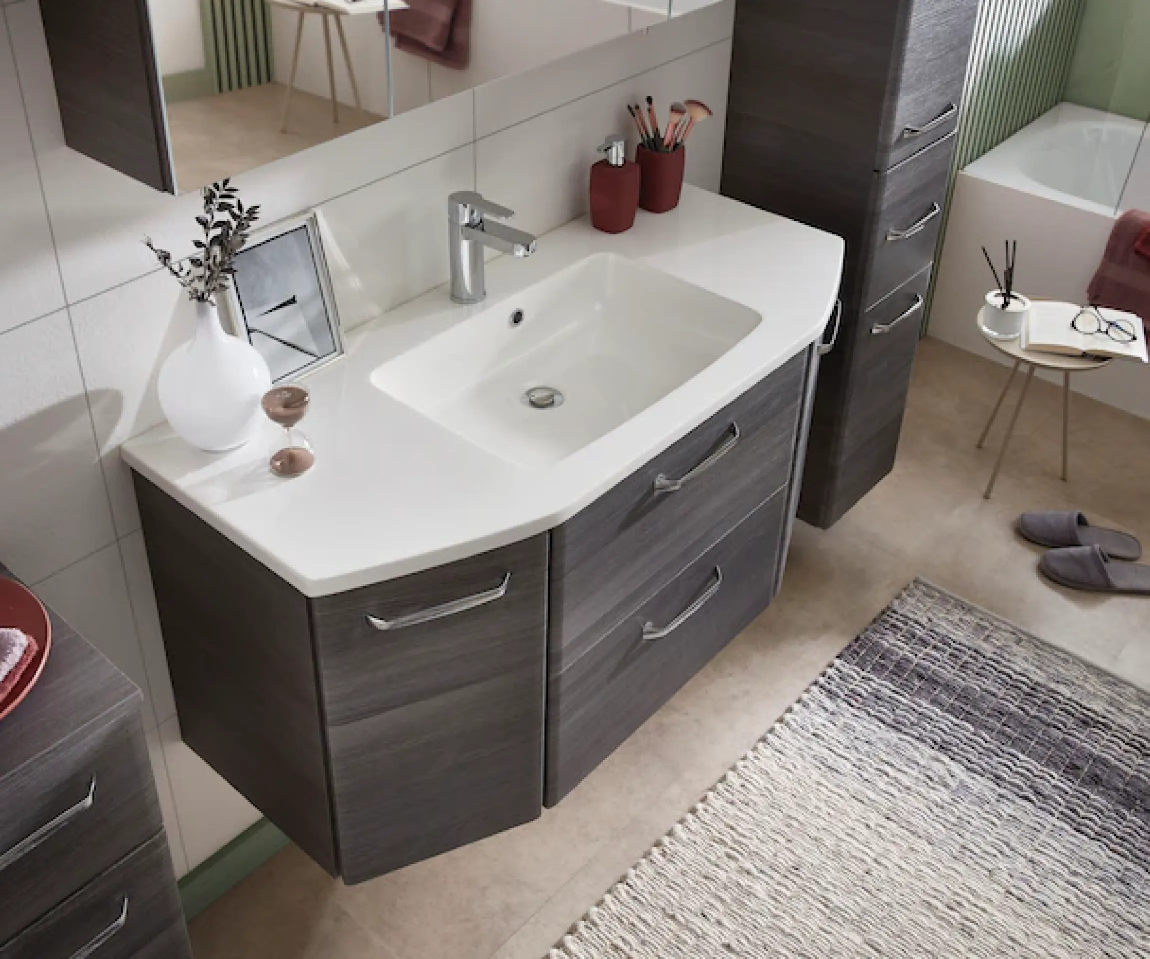 Saphir Badmöbel-Set »Quickset 2-teilig, Mineralmarmor-Waschtisch mit LED-Spiegelschrank« 2 Stk. tlg.