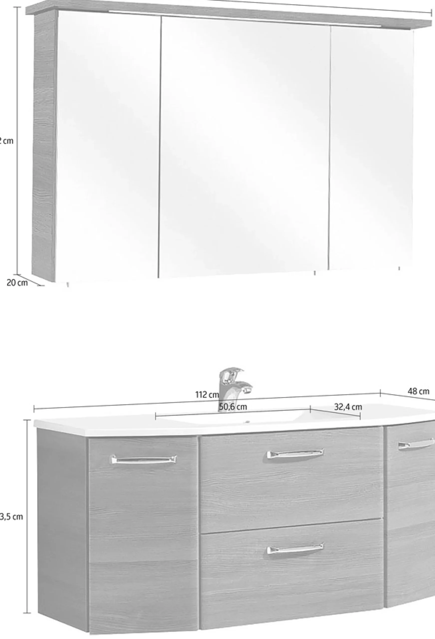 Saphir Badmöbel-Set »Quickset 2-teilig, Mineralmarmor-Waschtisch mit LED-Spiegelschrank« 2 Stk. tlg.
