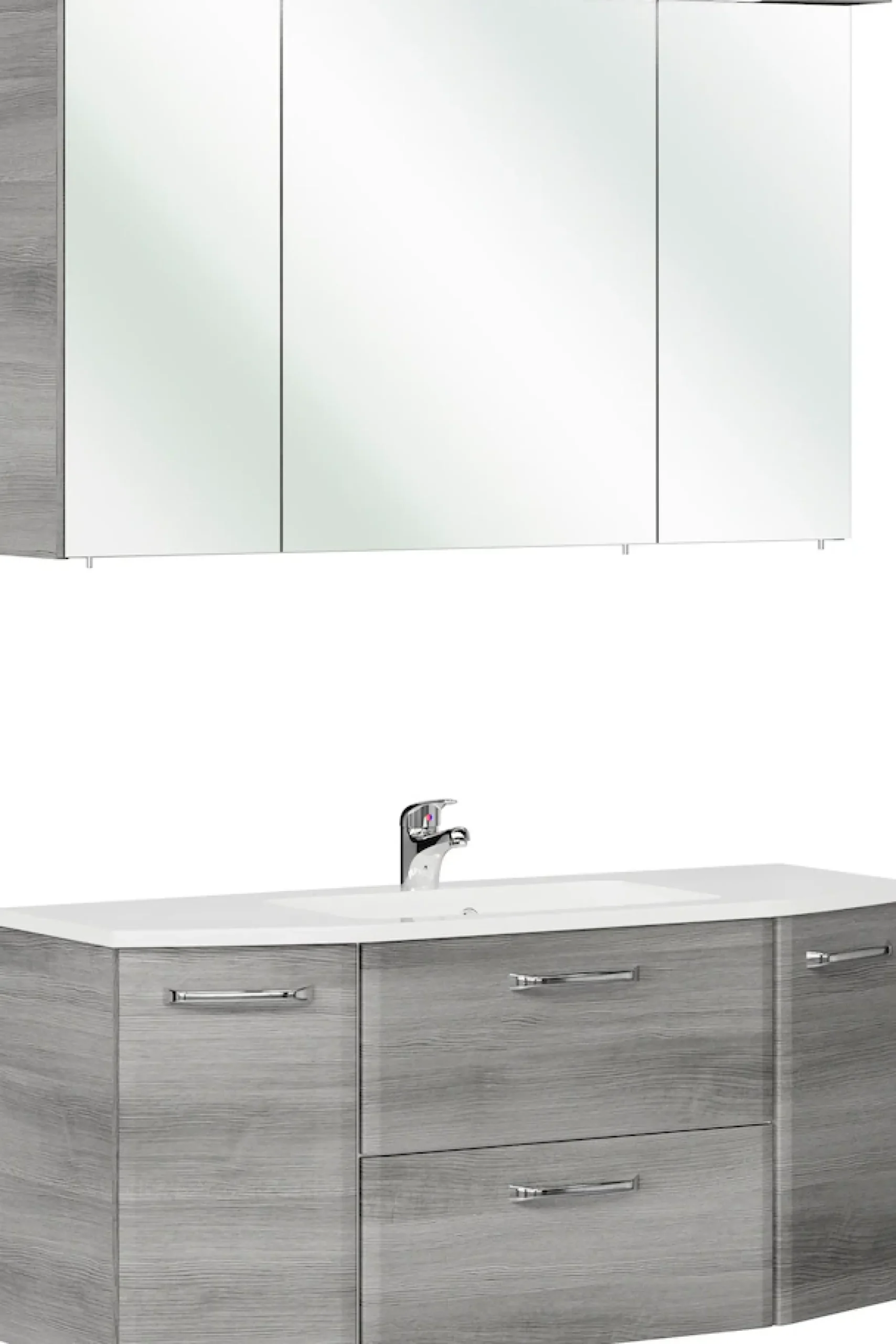 Saphir Badmöbel-Set »Quickset 2-teilig, Mineralmarmor-Waschtisch mit LED-Spiegelschrank« 2 Stk. tlg.
