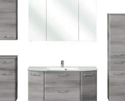 Saphir Badmöbel-Set »Quickset 5-teilig Glas-Waschtisch mit LED-Spiegelschrank, Bad-Set« 6 Stk. tlg.
