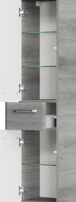 Saphir Badmöbel-Set »Quickset 5-teilig Glas-Waschtisch mit LED-Spiegelschrank, Bad-Set« 6 Stk. tlg.