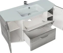 Saphir Badmöbel-Set »Quickset 5-teilig Glas-Waschtisch mit LED-Spiegelschrank, Bad-Set« 6 Stk. tlg.