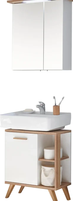Saphir Badmöbel-Set »Quickset 2-teilig, Waschbeckenunterschrank mit LED-Spiegelschrank« 2 Stk. tlg.