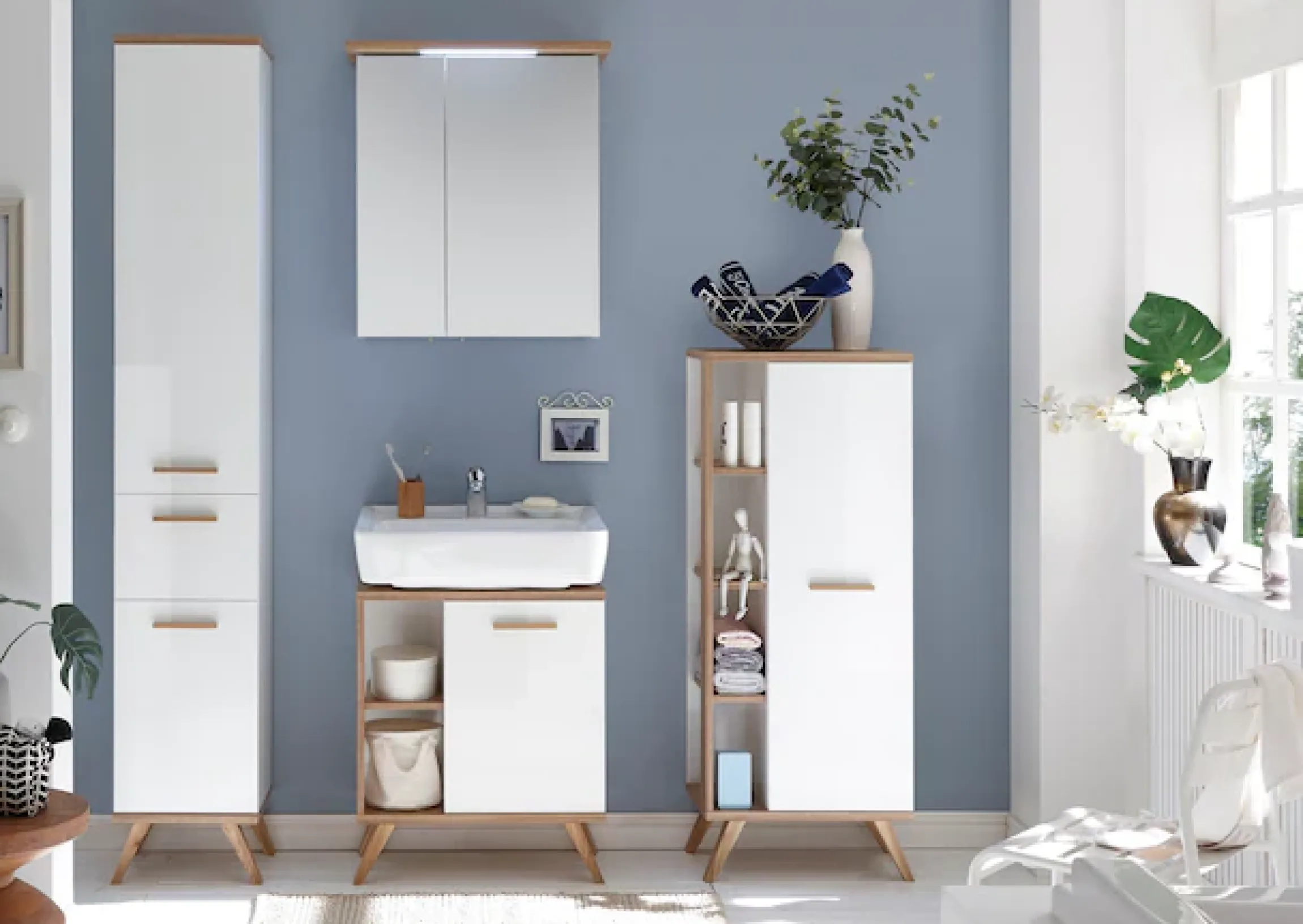 Saphir Badmöbel-Set »Quickset 2-teilig, Waschbeckenunterschrank mit LED-Spiegelschrank« 2 Stk. tlg.