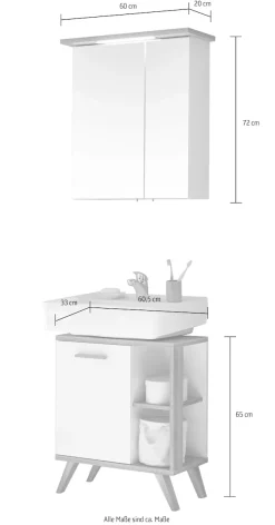 Saphir Badmöbel-Set »Quickset 2-teilig, Waschbeckenunterschrank mit LED-Spiegelschrank« 2 Stk. tlg.