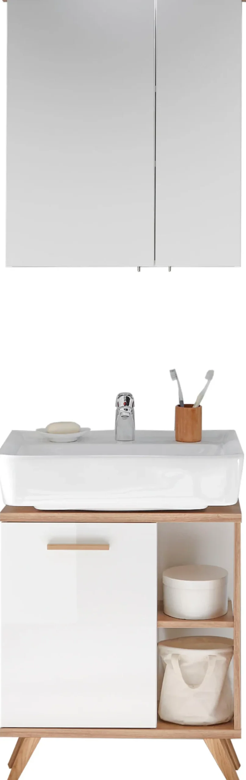 Saphir Badmöbel-Set »Quickset 2-teilig, Waschbeckenunterschrank mit LED-Spiegelschrank« 2 Stk. tlg.