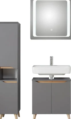 Saphir Badmöbel-Set »Quickset 3-teilig, Waschbeckenunterschrank mit LED-Spiegel« 3 Stk. tlg.