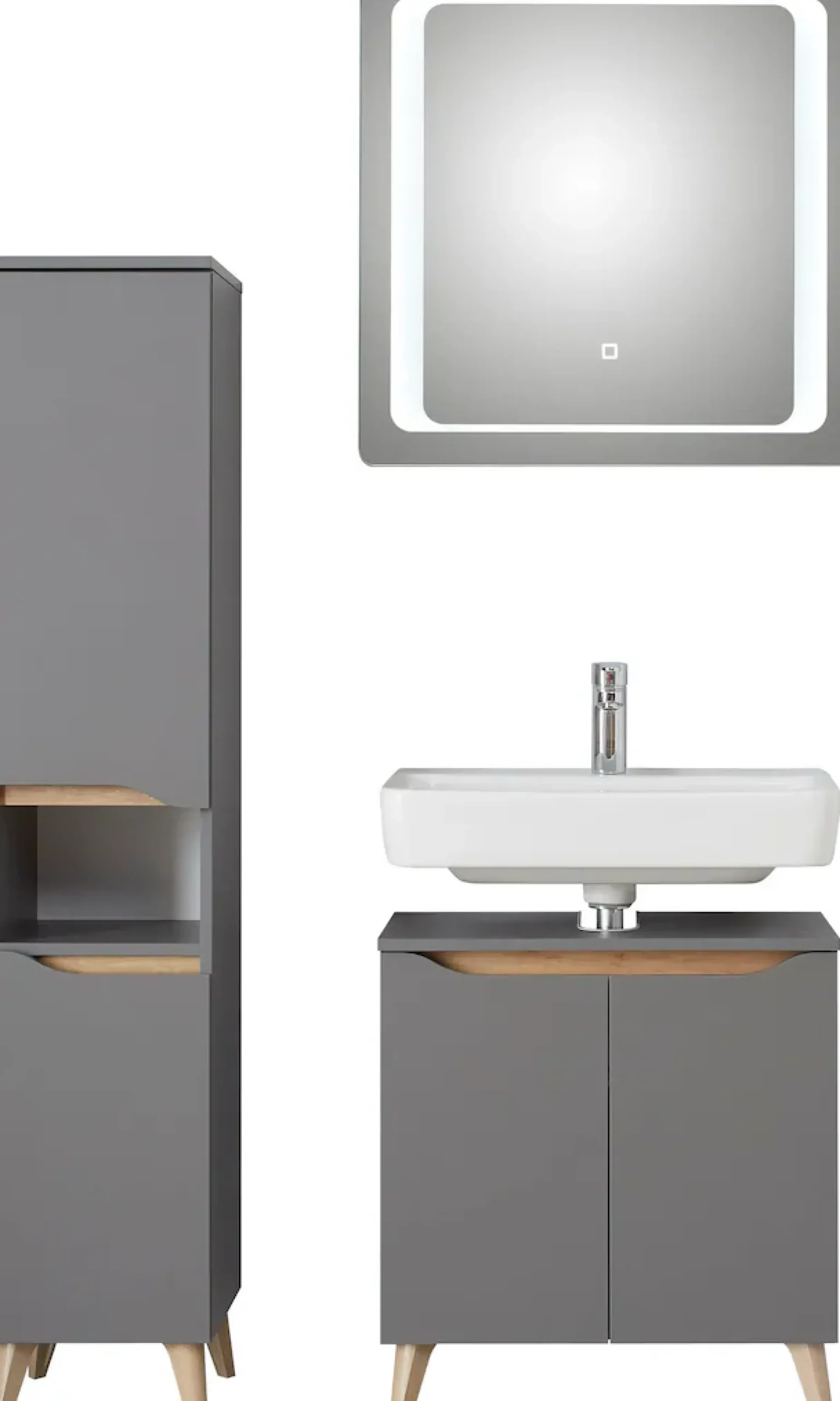 Saphir Badmöbel-Set »Quickset 3-teilig, Waschbeckenunterschrank mit LED-Spiegel« 3 Stk. tlg.