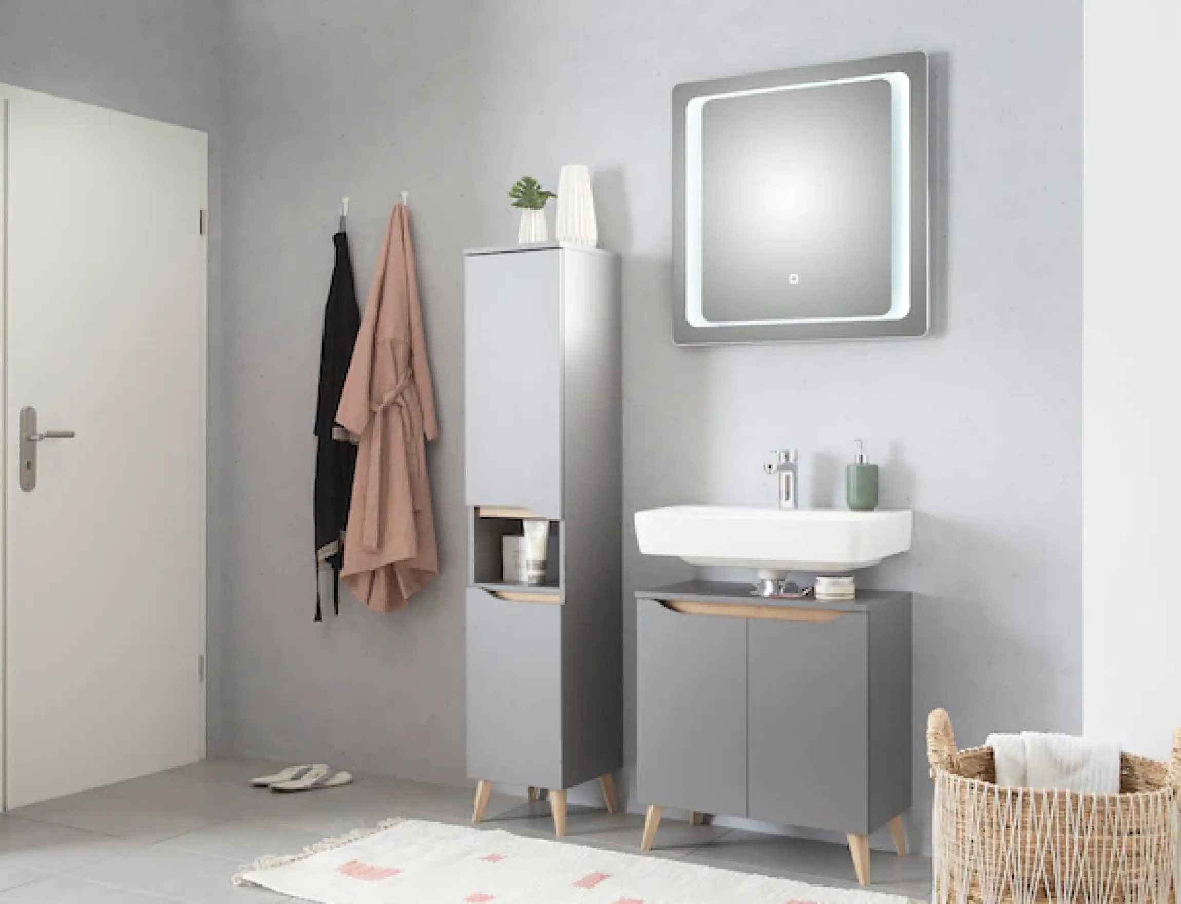 Saphir Badmöbel-Set »Quickset 3-teilig, Waschbeckenunterschrank mit LED-Spiegel« 3 Stk. tlg.