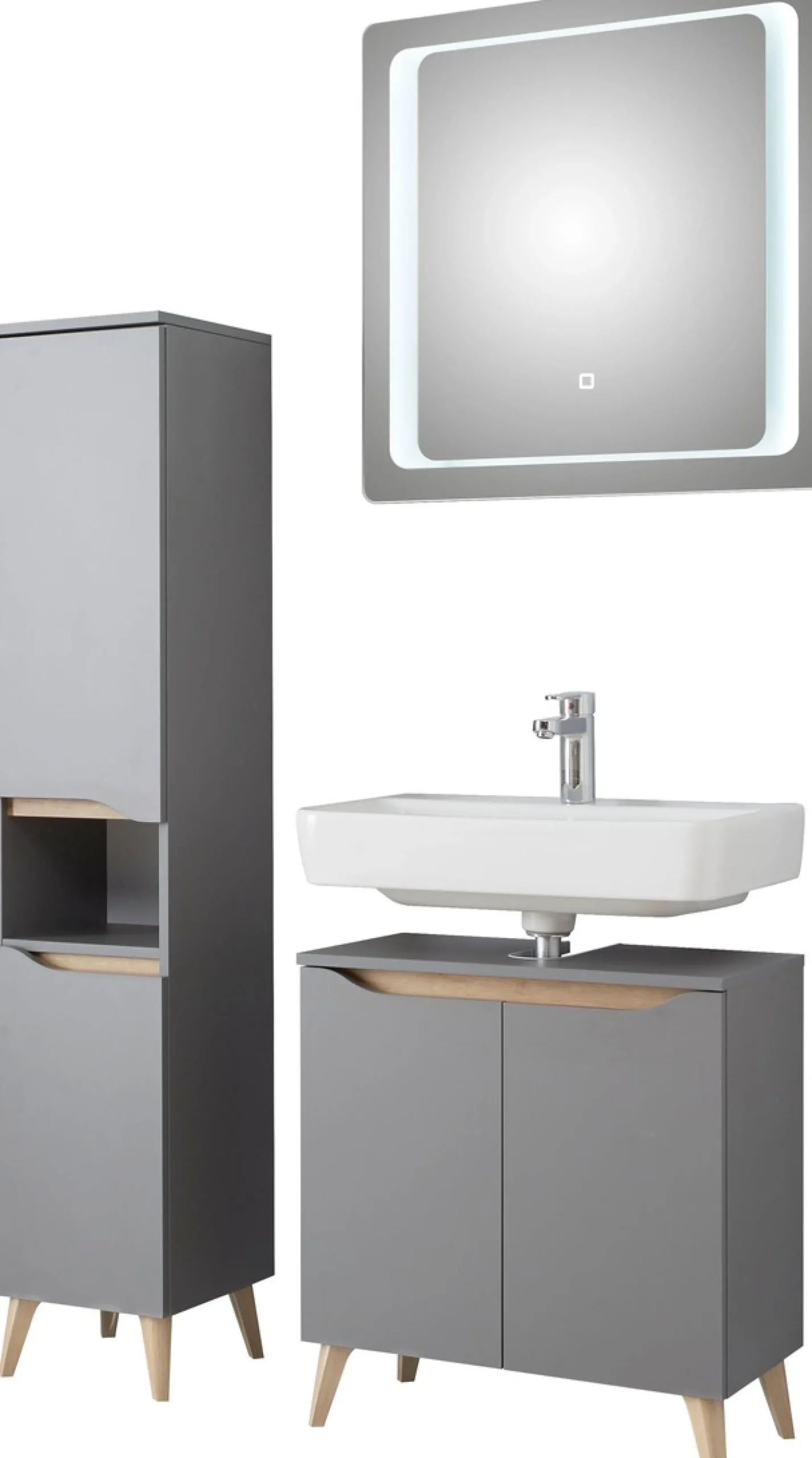 Saphir Badmöbel-Set »Quickset 3-teilig, Waschbeckenunterschrank mit LED-Spiegel« 3 Stk. tlg.