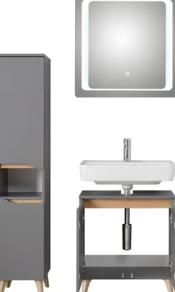 Saphir Badmöbel-Set »Quickset 3-teilig, Waschbeckenunterschrank mit LED-Spiegel« 3 Stk. tlg.