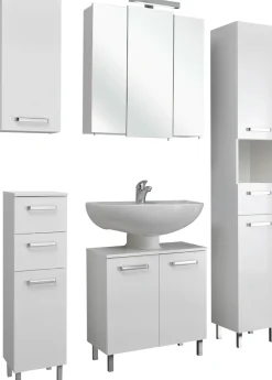 Saphir Badmöbel-Set »Quickset 5-teilig, Waschbeckenunterschrank mit LED-Spiegelschrank« Komplett-Set, 5 Stk. tlg.