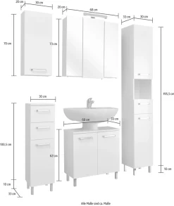 Saphir Badmöbel-Set »Quickset 5-teilig, Waschbeckenunterschrank mit LED-Spiegelschrank« Komplett-Set, 5 Stk. tlg.