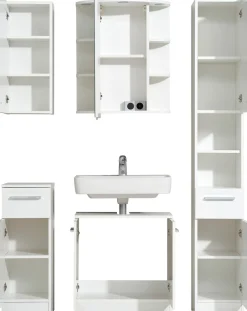 Saphir Badmöbel-Set »Quickset 335 5-teilig, Waschbeckenunterschrank mit LED-Spiegelschrank« 5 Stk. tlg.