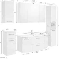 Saphir Badmöbel-Set »Quickset 936 5-teilig, Mineralmarmor-Waschtisch mit LED-Spiegelschrank« Set, 5 Stk. tlg.