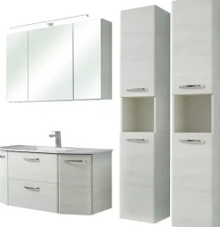 Saphir Badmöbel-Set »Quickset 936 4-teilig, Glaswaschtisch und LED-Spiegelschrank« Set, 4 Stk. tlg.