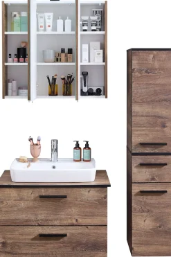 Saphir Badmöbel-Set »Quickset 374 3-teilig, Keramik-Aufsatzbecken und LED-Spiegelschrank« 6 Stk. tlg.