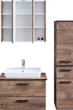 Saphir Badmöbel-Set »Quickset 374 3-teilig, Keramik-Aufsatzbecken und LED-Spiegelschrank« 6 Stk. tlg.