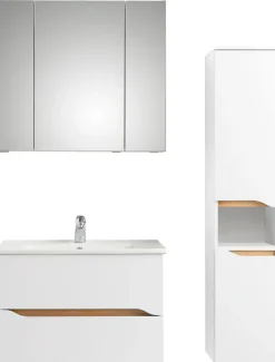 Saphir Badmöbel-Set »Quickset 3-teilig, Keramikwaschtisch mit LED-Spiegelschrank« 4 Stk. tlg.