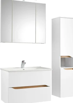 Saphir Badmöbel-Set »Quickset 3-teilig, Keramikwaschtisch mit LED-Spiegelschrank« 4 Stk. tlg.