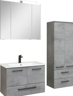 Saphir Badmöbel-Set »Quickset 945 3-teilig, Keramik-Waschtisch mit LED-Spiegelschrank« 4 Stk. tlg.