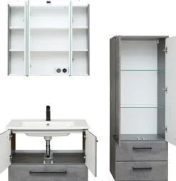 Saphir Badmöbel-Set »Quickset 945 3-teilig, Keramik-Waschtisch mit LED-Spiegelschrank« 4 Stk. tlg.